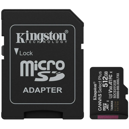 Kingston 512GB microSDXC Canvas Select Plus Gen3 150MB/s A1 Card + Adapter - 1