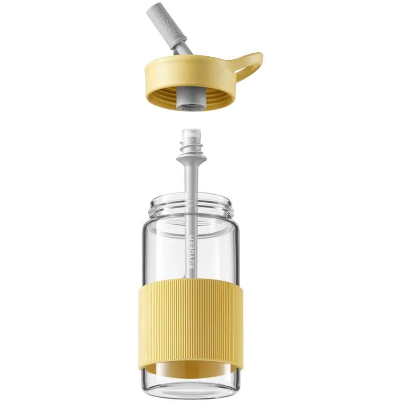 BUYDEEM Portable Glass Straw Bottle 500 ml, model CD1017, color Mellow Yellow - 1