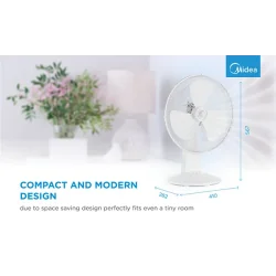 Table fan, 40W, 40cm, 3 speeds, mechanical, noise level: 50-60 dB, Oscillation 80°, Tilting +24° -12° - 6
