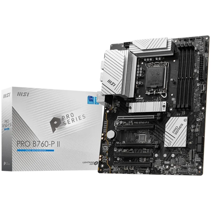 MSI PRO B760-P II, ATX, LGA 1700, Dual Channel DDR5 up to 7000MHz, 4xDDR5, 5x PCIe x16 slots, 2x M.2 slots, 1x HDMI, 1xDP, 2x US