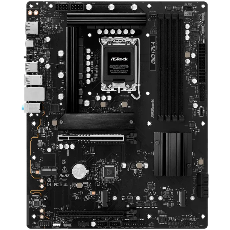 ASROCK MB Desktop B860 PRO-A, S.1851, 4x DDR5, 1x PCIe 5.0 x16, 1x PCIe 4.0 x4, 1x Blazing M.2, 2x Hyper M.2, 4x SATA3, 2x USB-C