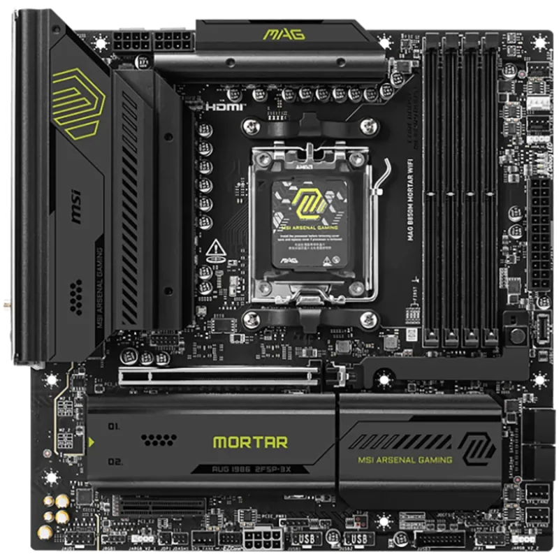 MSI B850M MORTAR WIFI, mATX, Socket AM5, 4x DDR5 Dual Channel DDR5 up to 8200(OC)MHz, 1x PCIe x16 slot, 3x M.2 slot, 4x USB 5Gbp