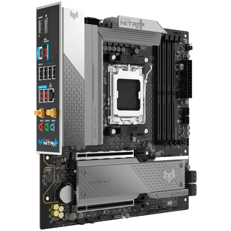 SAPPHIRE AMD B850M AM5 NITRO+ Ryzen R9/R7/R5, 4x DDR5 8000MHz, PCIE 5.0 x 16, 1x M.2 Gen5, 1x M.2 Gen4, LAN 2.5 Gbps, WIFI6, USB