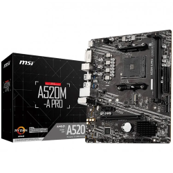 MSI Main Board Desktop A520M-A PRO (A520, AM4, 2xDDR4, 1x PCI-E 3.0 x16 slot,1x M.2 slot,4x USB 3.2 Gen1,2x USB 2.0,1x HDMI,1x D