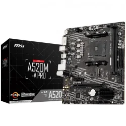 MSI Main Board Desktop A520M-A PRO (A520, AM4, 2xDDR4, 1x PCI-E 3.0 x16 slot,1x M.2 slot,4x USB 3.2 Gen1,2x USB 2.0,1x HDMI,1x D