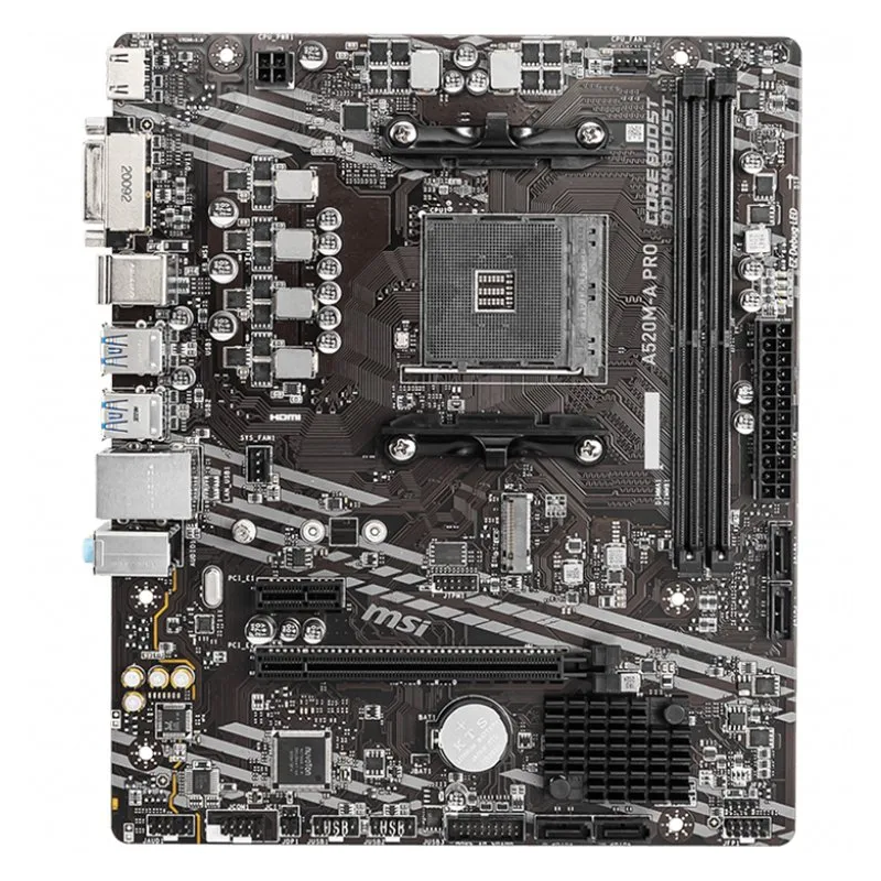 MSI Main Board Desktop A520M-A PRO (A520, AM4, 2xDDR4, 1x PCI-E 3.0 x16 slot,1x M.2 slot,4x USB 3.2 Gen1,2x USB 2.0,1x HDMI,1x D