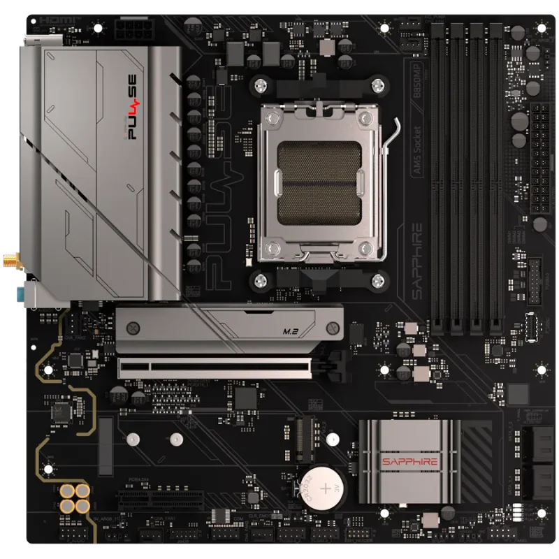SAPPHIRE AMD B850M AM5 PULSE Ryzen R9/R7/R5, 4x DDR5 7600MHz, PCIE 4.0 x16, 1x M.2 Gen5, 1x M.2 Gen4, LAN 2.5 Gbps, WIFI6, USB, 