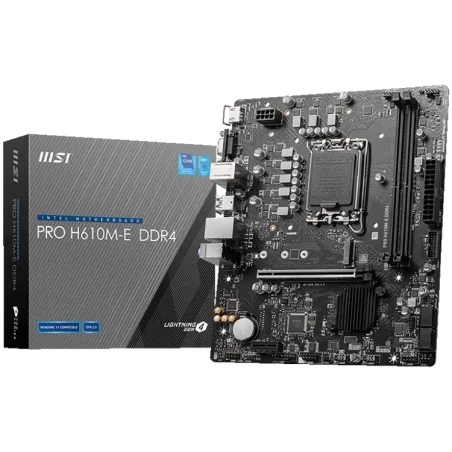 MSI PRO H610M-E DDR4, Micro-ATX, Socket 1700, Dual Channel DDR4 3200(OC)MHz, 1x PCIe x16 slots, 1x M.2 slots, 1x HDMI, 1 x VGA, 