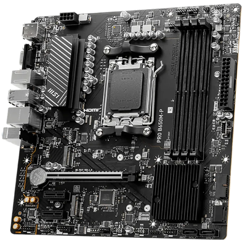 MSI PRO B650M-P,ATX, Socket AM5,AMD B650, 4xDDR5, Dual Channel DDR5 up to 7200+(OC)MHz,1x PCIe 4.0/3.0 x16 slot,2x M.2 slots,2x 