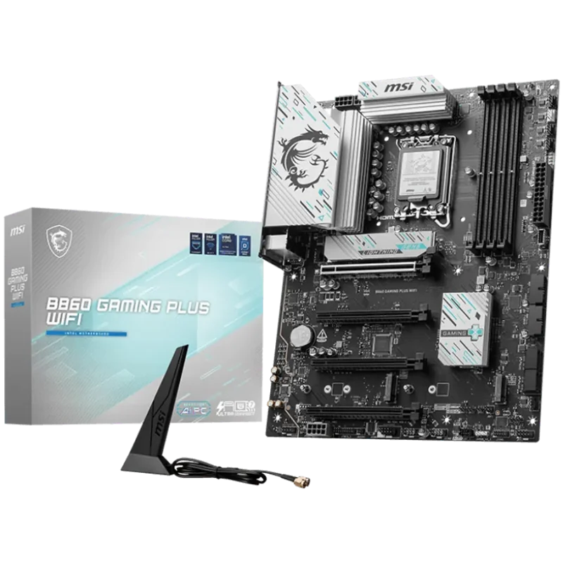 MSI PRO B860 GAMING PLUS WIFI, ATX, LGA 1851, 4x DDR5 Dual Channel DDR5 up to 8600(OC)MHz, 4x PCIe x16 slot, 3x M.2 slot, 4x USB