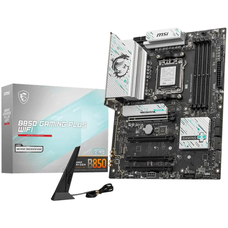 MSI B850 GAMING PLUS WIFI, ATX, Socket AM5, 4x DDR5 Dual Channel DDR5 up to 8200(OC)MHz, 4x PCIe 3.0 x16 slot, 3x M.2 slot, 4x U