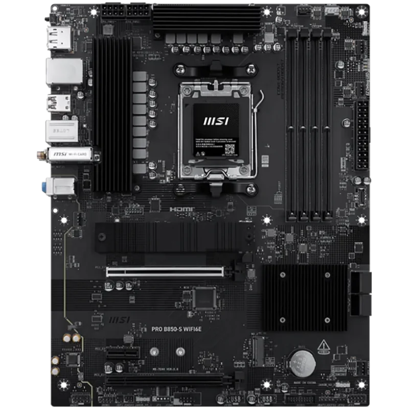 MSI PRO B850-S WIFI6E, ATX, Socket AM5, 4x DDR5 Dual Channel up to 8200(OC)MHz, 2x PCIe x16 slot, 2x M.2 slot, 4x USB 5Gbps, 3x 