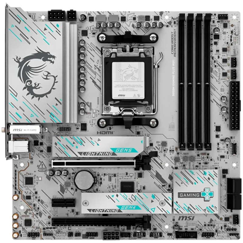 MSI B850M GAMING PLUS WIFI, mATX, Socket AM5, 4x DDR5 Dual Channel DDR5 up to 8200(OC)MHz, 2x PCIe x16 slot, 2x M.2 slot, 3x USB