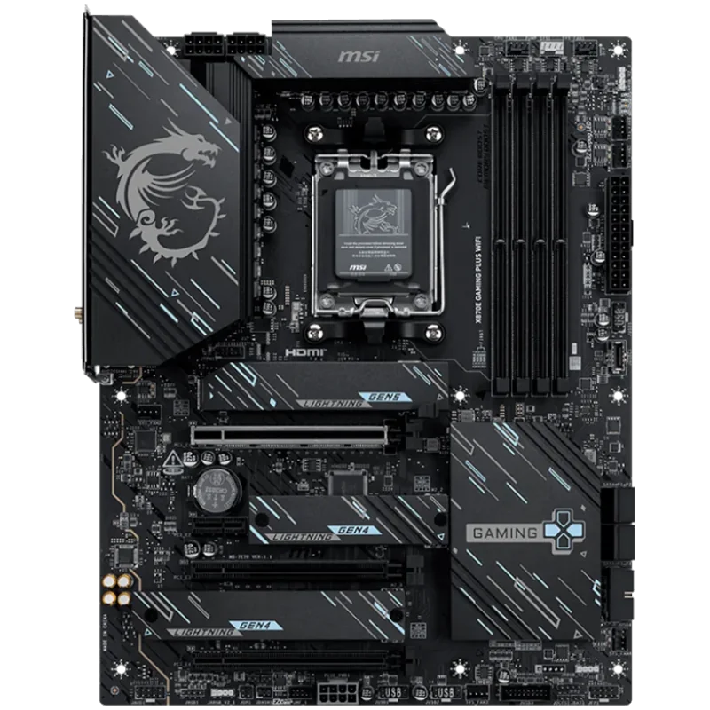 MSI X870E GAMING PLUS WIFI, ATX, Socket AM5, 4x DDR5 Dual Channel DDR5 up to 8200(OC)MHz, 3x PCIe x16 slot, 3x M.2 slot, 4x USB 