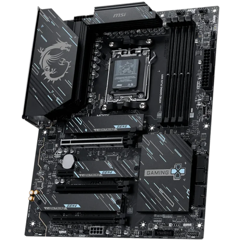 MSI X870E GAMING PLUS WIFI, ATX, Socket AM5, 4x DDR5 Dual Channel DDR5 up to 8200(OC)MHz, 3x PCIe x16 slot, 3x M.2 slot, 4x USB 
