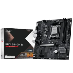 MSI PRO B840M-B, mATX, Socket AM5, 2x DDR5 Dual Channel DDR5 up to 8000(OC)MHz, 1x PCIe x16 slot, 2x M.2 slot, 2x USB 2.0, 4x US