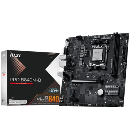 MSI PRO B840M-B, mATX, Socket AM5, 2x DDR5 Dual Channel DDR5 up to 8000(OC)MHz, 1x PCIe x16 slot, 2x M.2 slot, 2x USB 2.0, 4x US