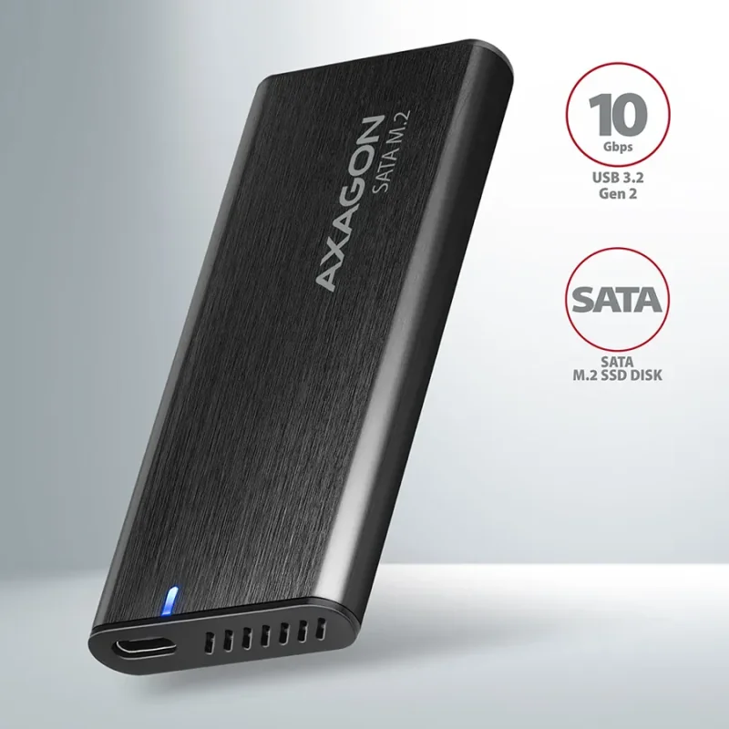 AXAGON EEM2-SBC, M.2 SATA screwless RAW box, black, SuperSpeed USB-C 10 Gbps - 1