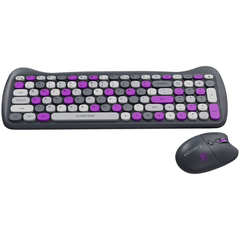 CANYON HSET-W6 EN Keyboard+Mouse Kitty Edition AAA+АА Wireless Violet - 1