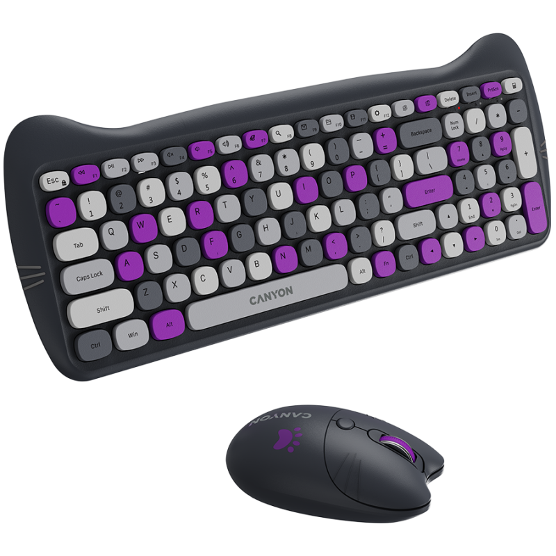 CANYON HSET-W6 EN Keyboard+Mouse Kitty Edition AAA+АА Wireless Violet - 1