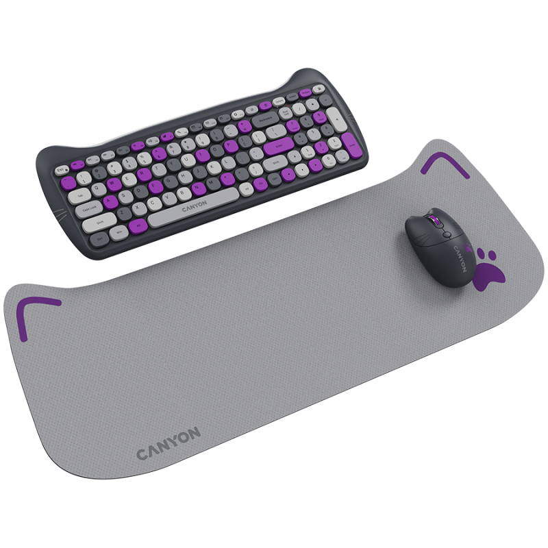CANYON HSET-W6 EN Keyboard+Mouse Kitty Edition AAA+АА Wireless Violet - 1