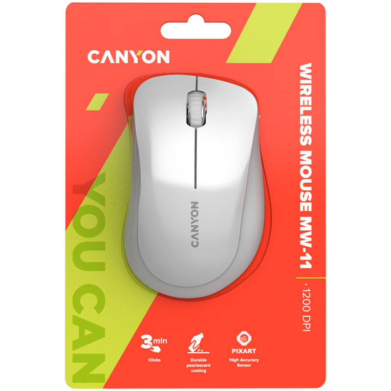 CANYON MW-11, 2.4 GHz Wireless mouse ,with 3 buttons, DPI 1200, Battery:AAA*2pcs ,pearl white grey67*109*38mm 0.063kg - 1