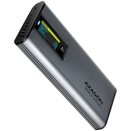 AXAGON EEM2-SD2 USB-C 3.2 Gen 2 - M.2 NVMe / SATA SSD 30-80mm ALU box grey, LCD display - 1