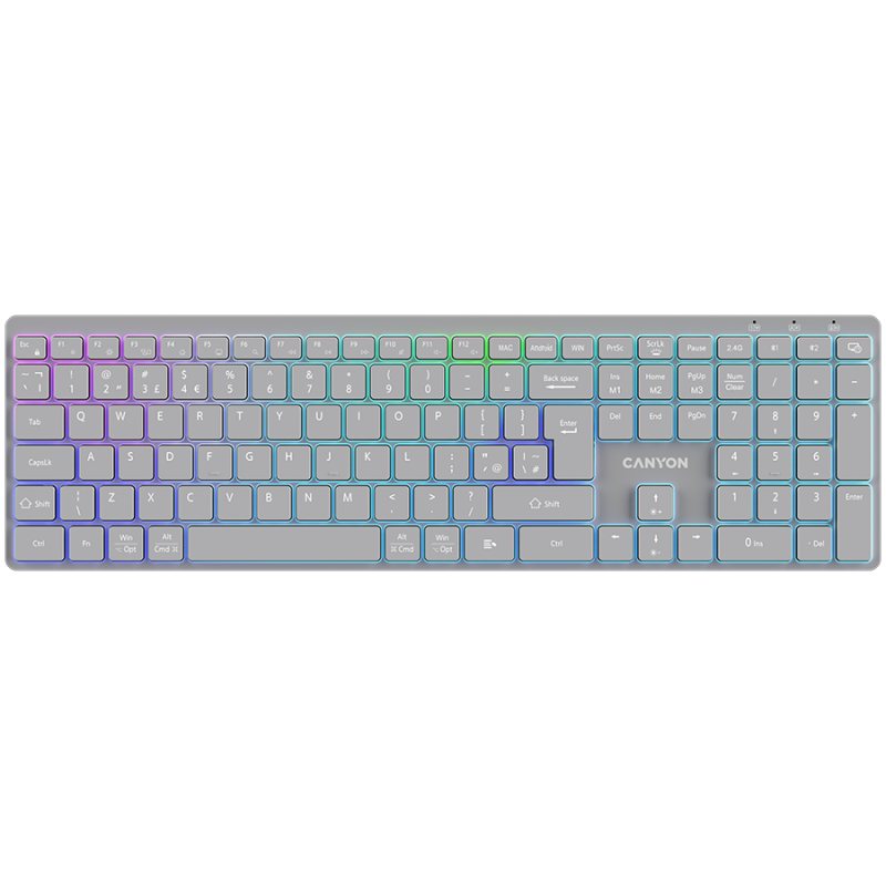 CANYON keyboard HKB-W11 UK/US RGB Dual Mode Wireless Grey - 1