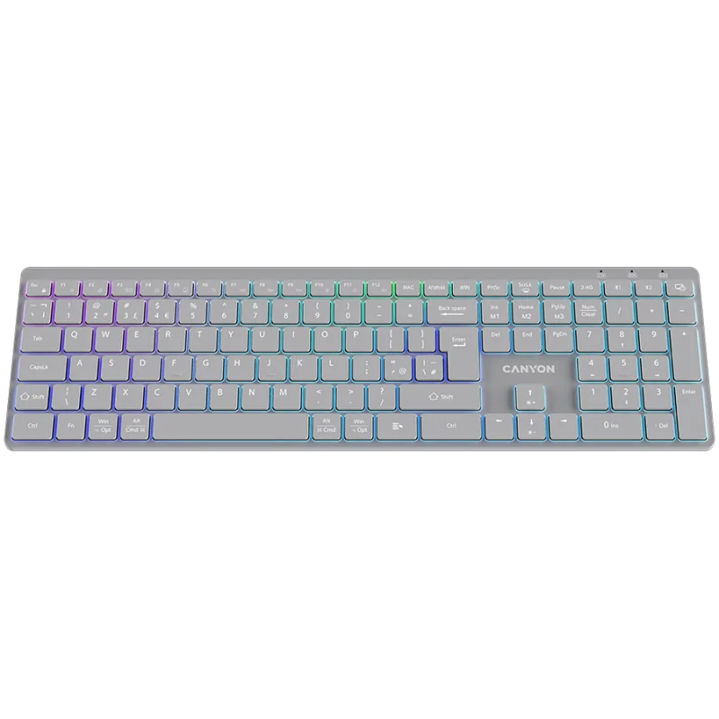 CANYON keyboard HKB-W11 UK/US RGB Dual Mode Wireless Grey - 1