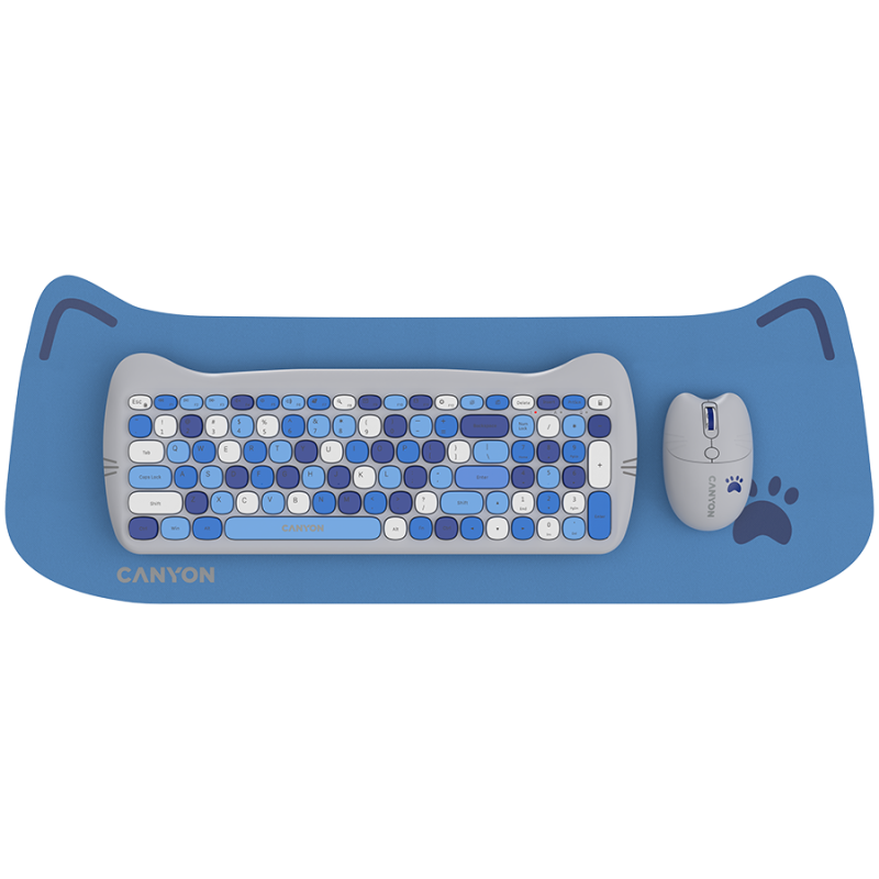 CANYON HSET-W6 EN Keyboard+Mouse Kitty Edition AAA+АА Wireless Blue - 1
