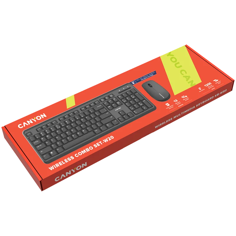 CANYON SET-W20 EN/BG Keyboard+Mouse Velvet Wireless Black - 1