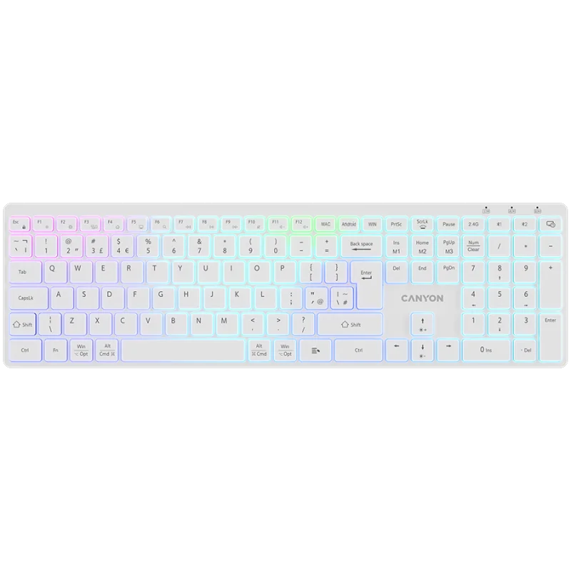CANYON keyboard HKB-W11 UK/US RGB Dual Mode Wireless White - 1
