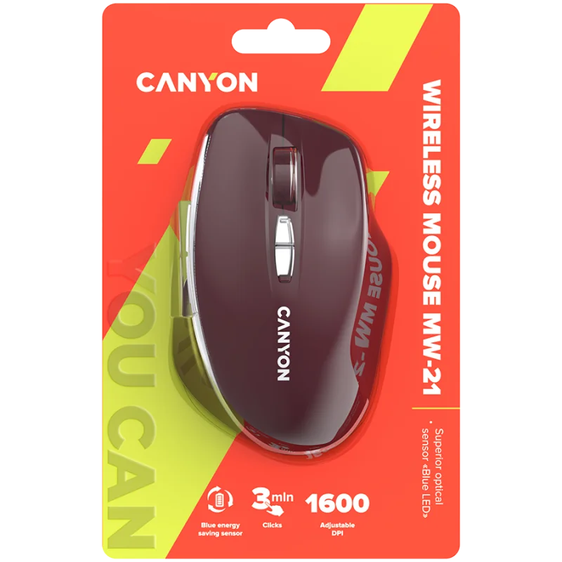 CANYON mouse MW-21 BlueLED 7buttons Wireless Burgundy Red - 1