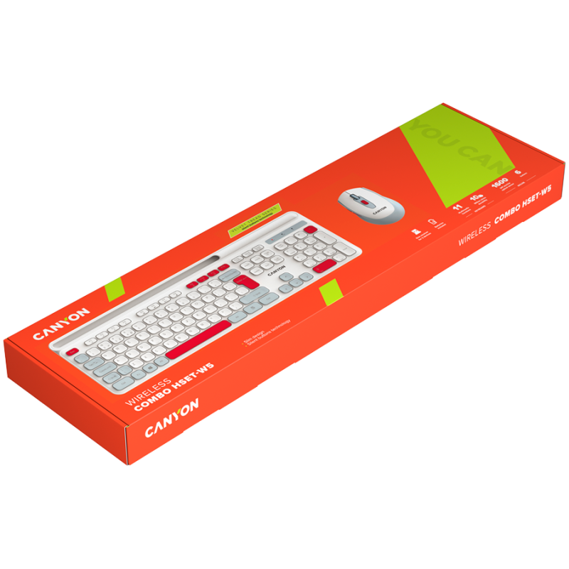 CANYON HSET-W5 EN Keyboard+Mouse AAA+AA Wireless White - 1