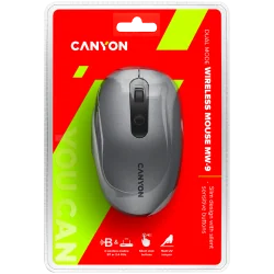CANYON MW-9, 2 in 1 Wireless optical mouse with 6 buttons, DPI 800/1000/1200/1500, 2 mode(BT/ 2.4GHz), Battery AA*1pcs, Grey, 65