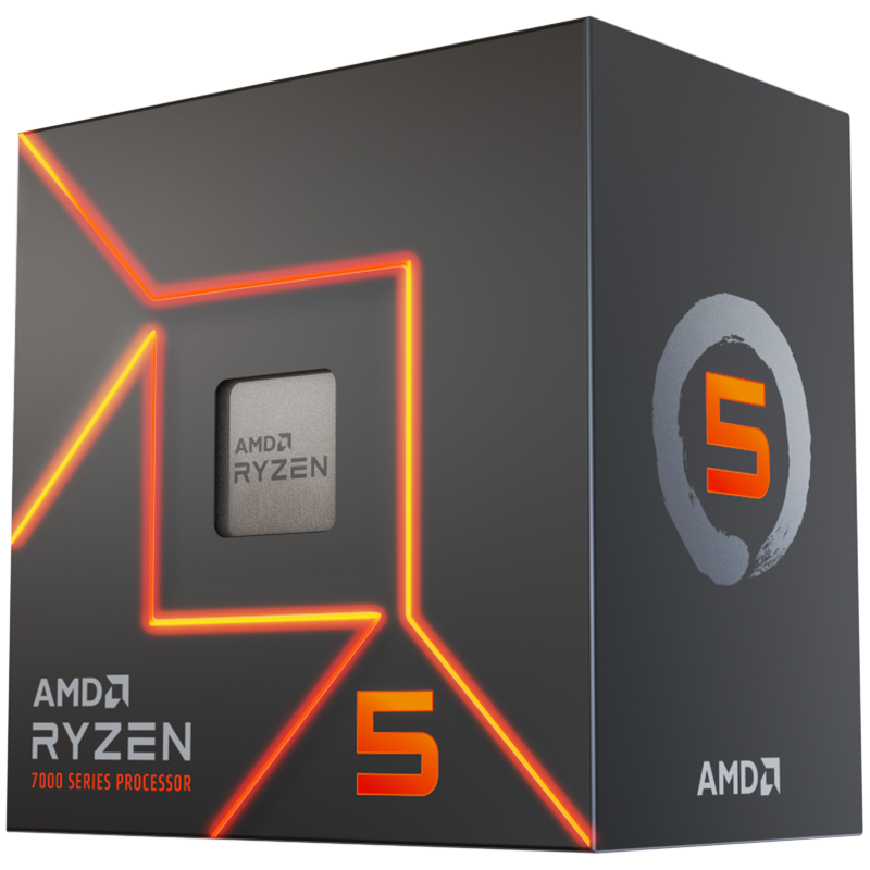 AMD CPU Desktop Ryzen 5 6C/12T 7600 (5.2GHz Max, 38MB,65W,AM5) box, with Radeon Graphics and Wraith Stealth Cooler - 1