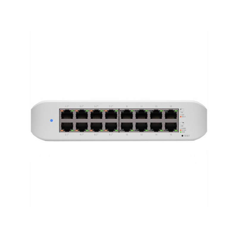 UBIQUITI Lite 16 PoE (8) GbE PoE+, (8) GbE ports 45W total PoE availability Wall mountable. - 1