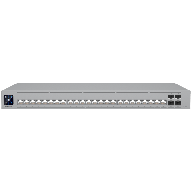 Ubiquiti Layer 3 Etherlighting USW-PRO-HD-24-POE-EU (22) 2.5 GbE, (2) 10 GbE PoE++ ports, (4) 10G SFP+ ports, DC power backup re