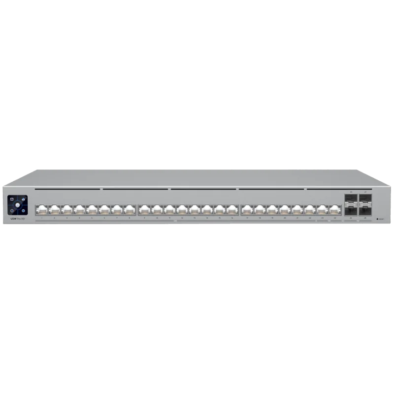 Ubiquiti Layer 3 Etherlighting USW-PRO-HD-24-POE-EU (22) 2.5 GbE, (2) 10 GbE PoE++ ports, (4) 10G SFP+ ports, DC power backup re