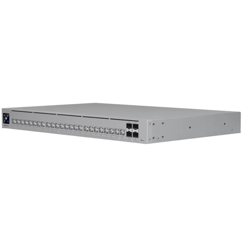 Ubiquiti Layer 3 Etherlighting switch USW-PRO-HD-24-EU, (22) 2.5 GbE, (2) 10 GbE ports, (4) 10G SFP+ ports. DC power backup read