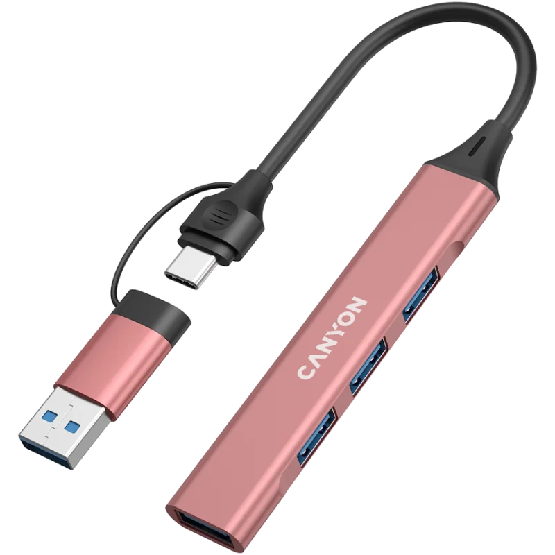 CANYON hub DS-02 4in1 USB-A/C Pink - 1