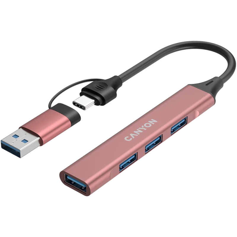 CANYON hub DS-02 4in1 USB-A/C Pink - 1