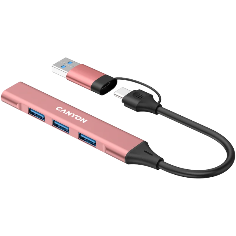 CANYON hub DS-02 4in1 USB-A/C Pink - 1