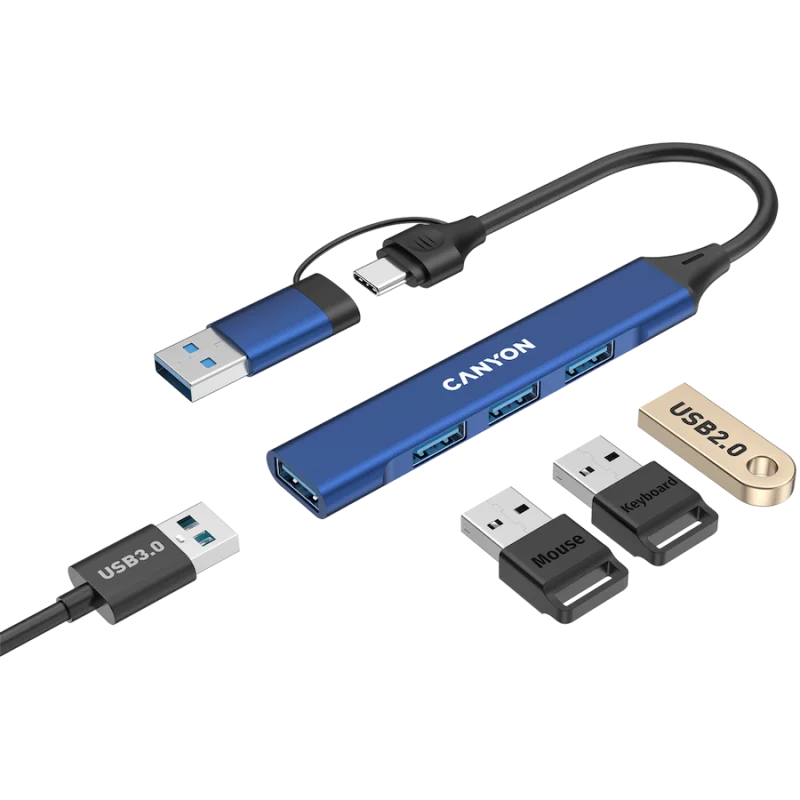 CANYON hub DS-02 4in1 USB-A/C Blue - 1