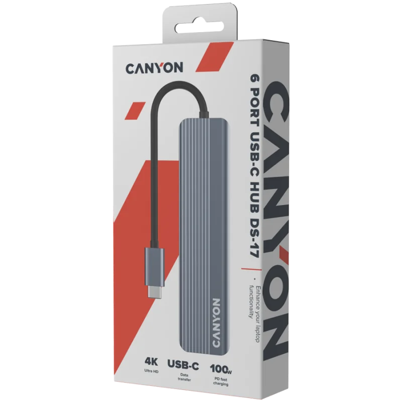 CANYON hub DS-17 6in1 4k USB-C Grey - 1