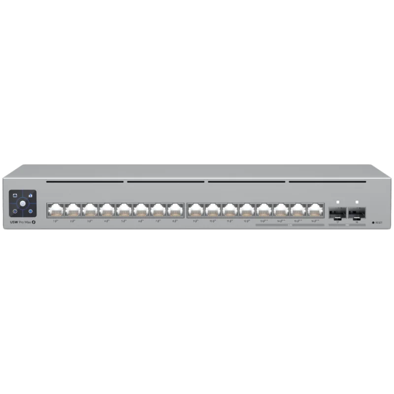Ubiquiti 16-port, Layer 3 Etherlighting switch with 2.5 GbE, PoE++ output, and versatile mounting options, 4x 2.5 GbE PoE++ port