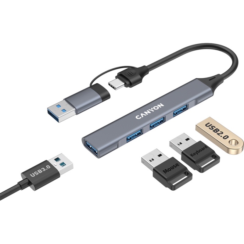 CANYON hub DS-02 4in1 USB-A/C Grey - 1