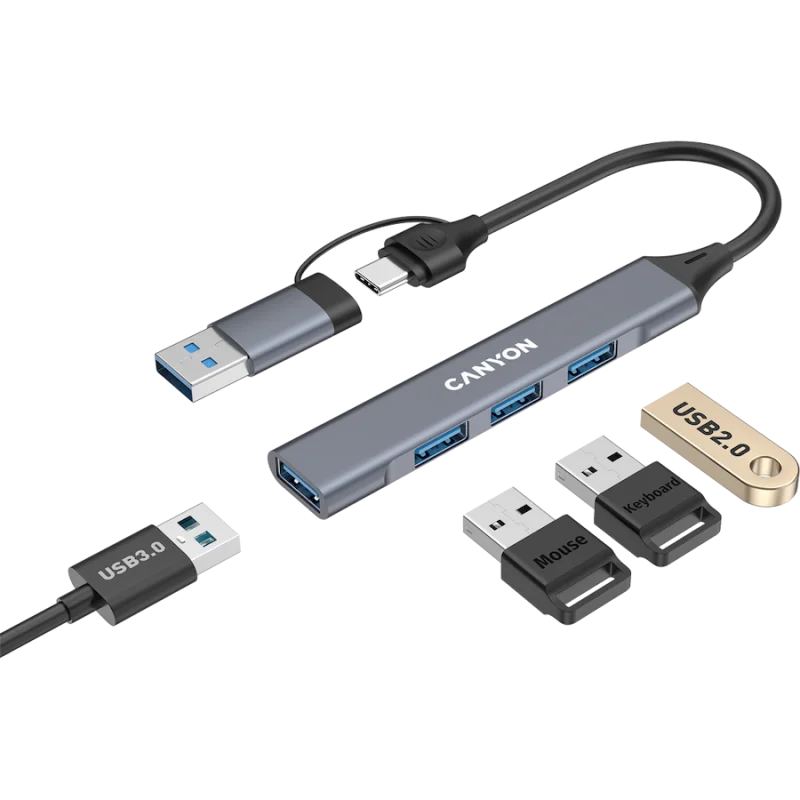 CANYON hub DS-02 4in1 USB-A/C Grey - 1