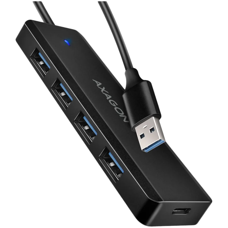 AXAGON HUE-C1A 4x USB3.2 Gen 1 Travel hub, USB-C power IN, w. 20cm Type-A cable - 1