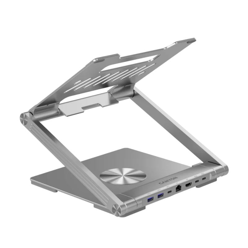 Canyon Laptop stands with hub, TYPE C F to HDMI2.0+2USB3.0+USBC3.0+RJ45+PD, TYEP C TO C cable 1m white with Emarker: HUSB332A, M